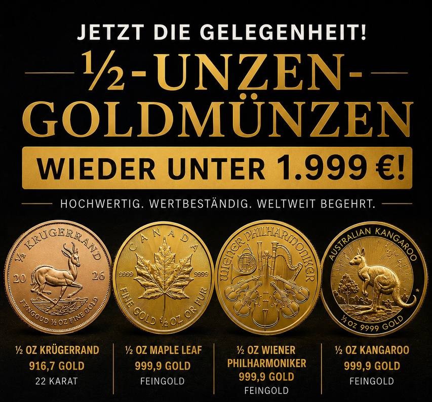 Gold Münzen unter €2.000 1/2 Uz Gold unter €1.999